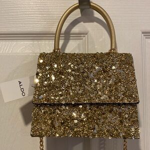 BNWT ALDO Gold Glitter Evening Sequin Glam Crossbody Bag